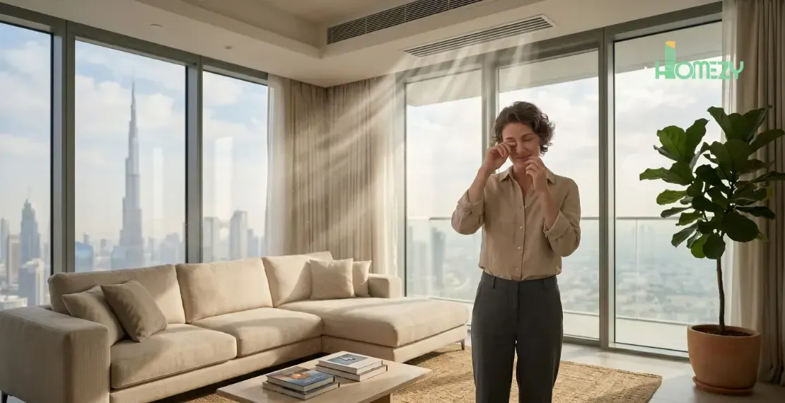 Person feeling discomfort due to poor indoor air quality