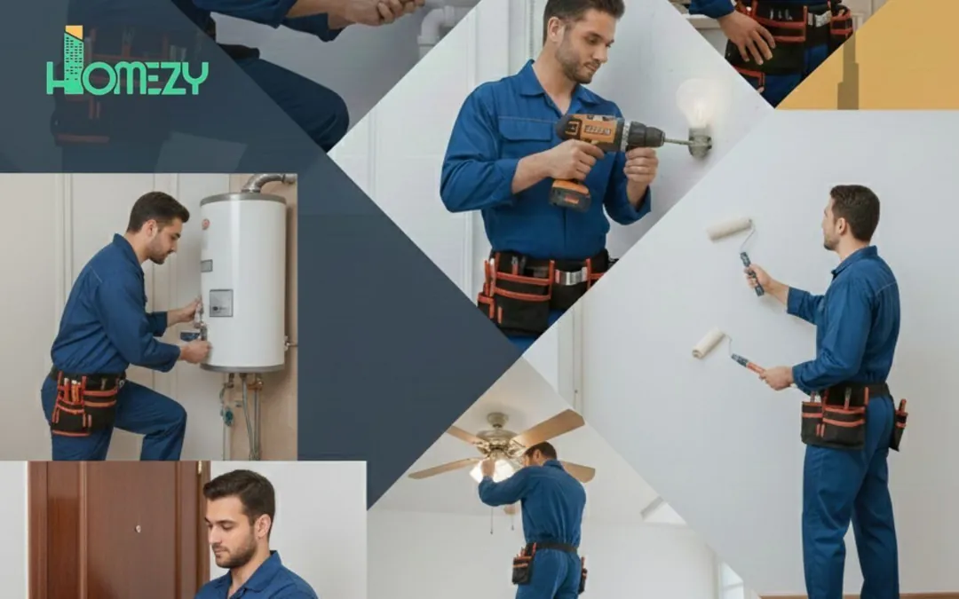 A handyman carrying out small repairs and fittings at a property in Dubai.