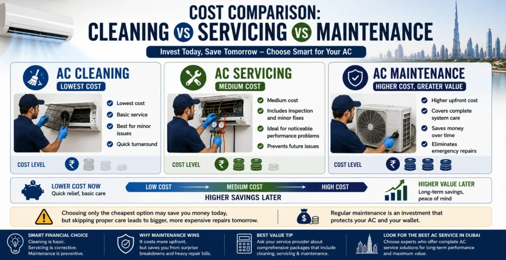 Cost Comparison: Cleaning vs Servicing vs Maintenance